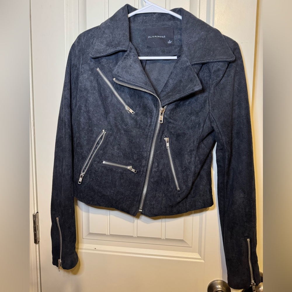 Olivaceous Faux Suede Biker Jacket